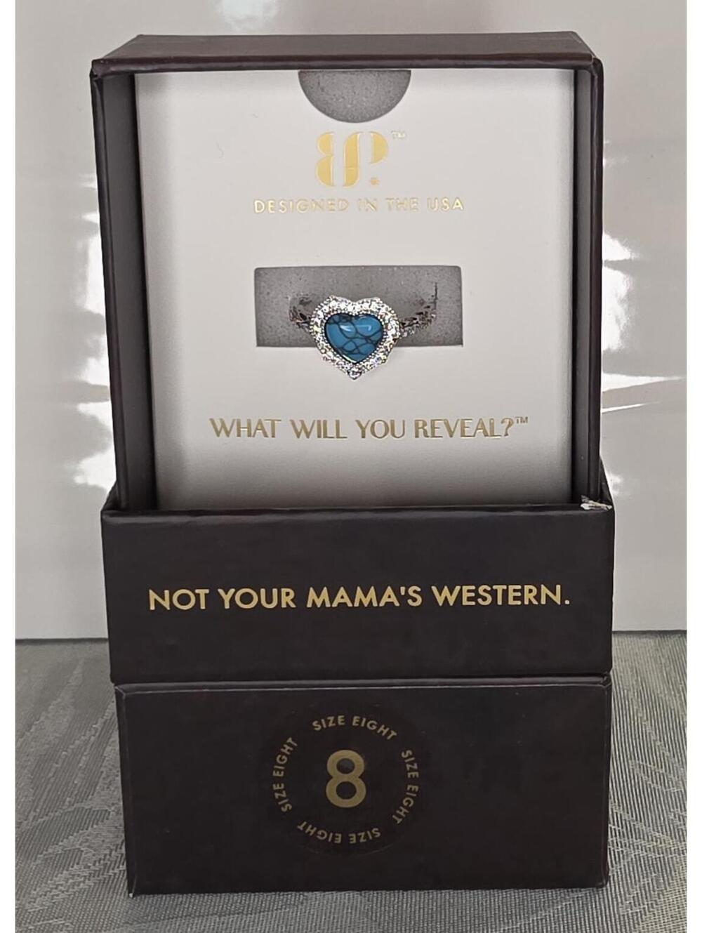 Not Your Mama's Western Turquoise Magnesite & Diamond Zirconia Ring Size 8